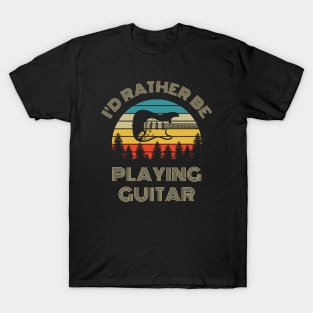 I'd Rather Be Playing Guitar S-Style Electric Guitar Retro Vintage Sunset T-Shirt